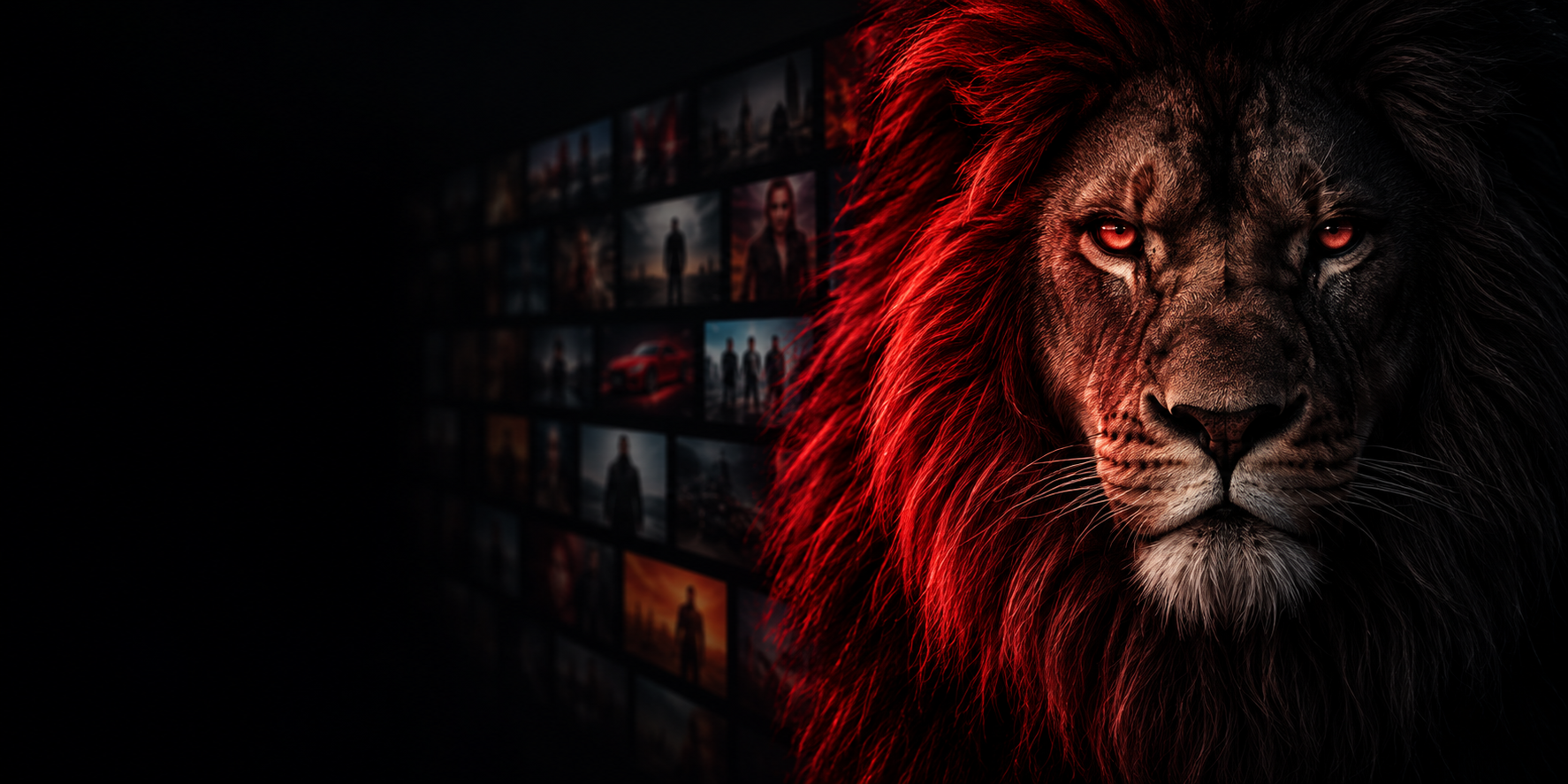 Lion in crimson light